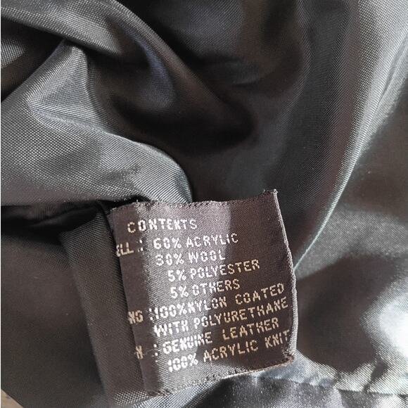 Vntg Othello Pelle Korea Wool Leather Trim Coat M Navy Black Old Money Heritage - Picture 9 of 11